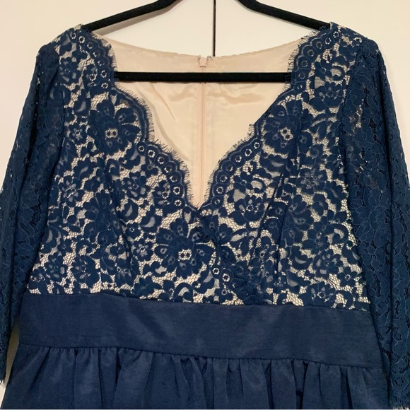 Eliza J Navy Fit & Flare Lace & Faille Navy Cocktail/Formal  Dress - Picture 4 of 11